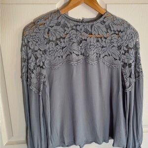Chic Lace Overlay Gray Blouse